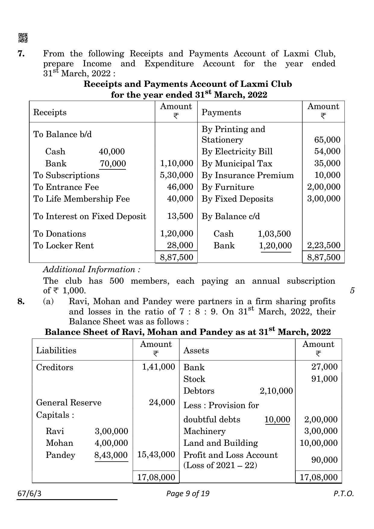 CBSE Class 12 67-6-3 ACCOUNTANCY 2022 Compartment Question Paper - Page 9