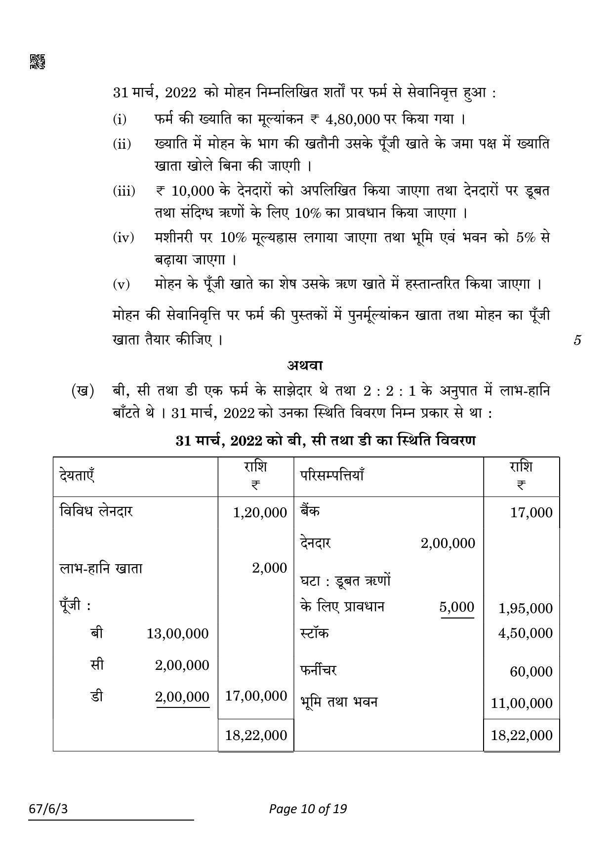CBSE Class 12 67-6-3 ACCOUNTANCY 2022 Compartment Question Paper - Page 10