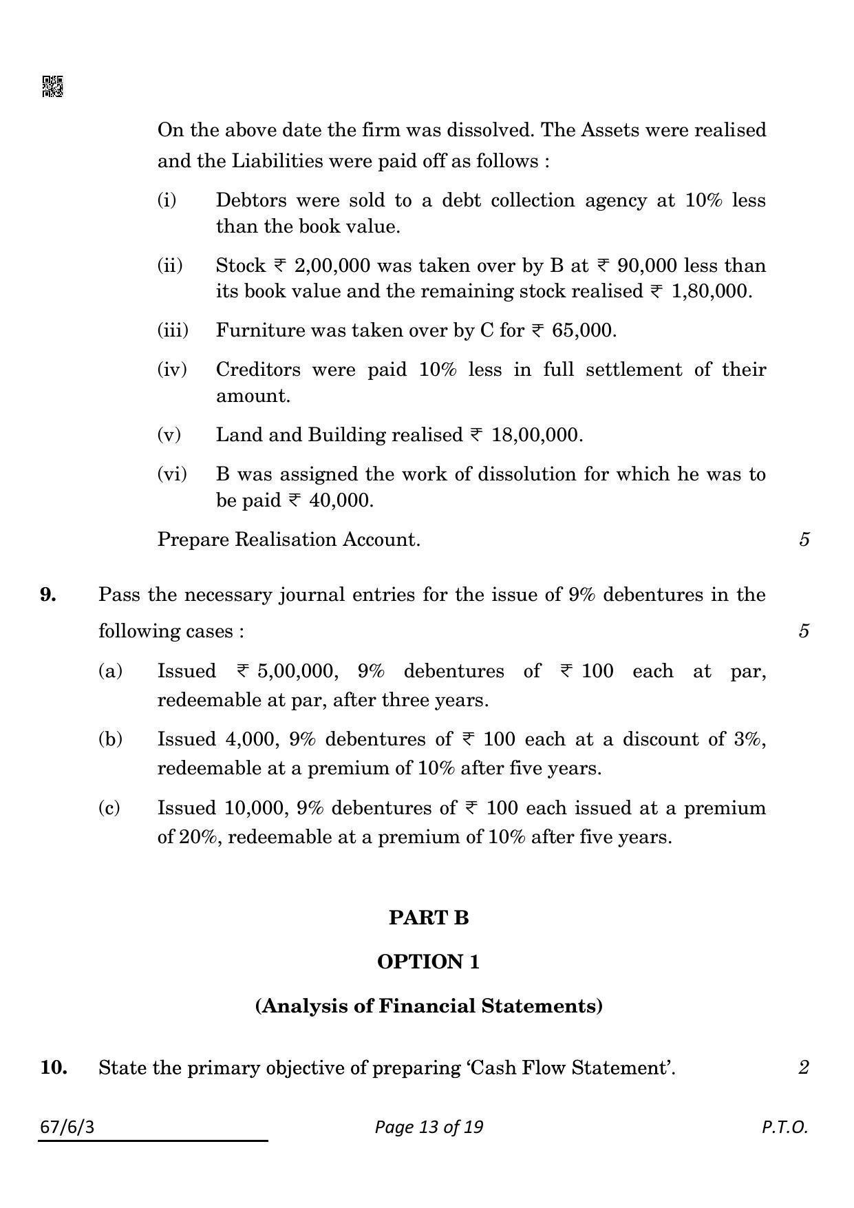 CBSE Class 12 67-6-3 ACCOUNTANCY 2022 Compartment Question Paper - Page 13