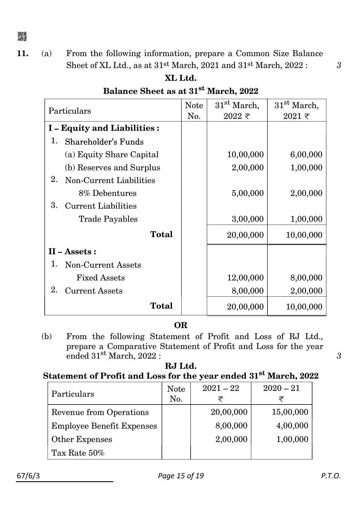 CBSE Class 12 67-6-3 ACCOUNTANCY 2022 Compartment Question Paper - Page 15