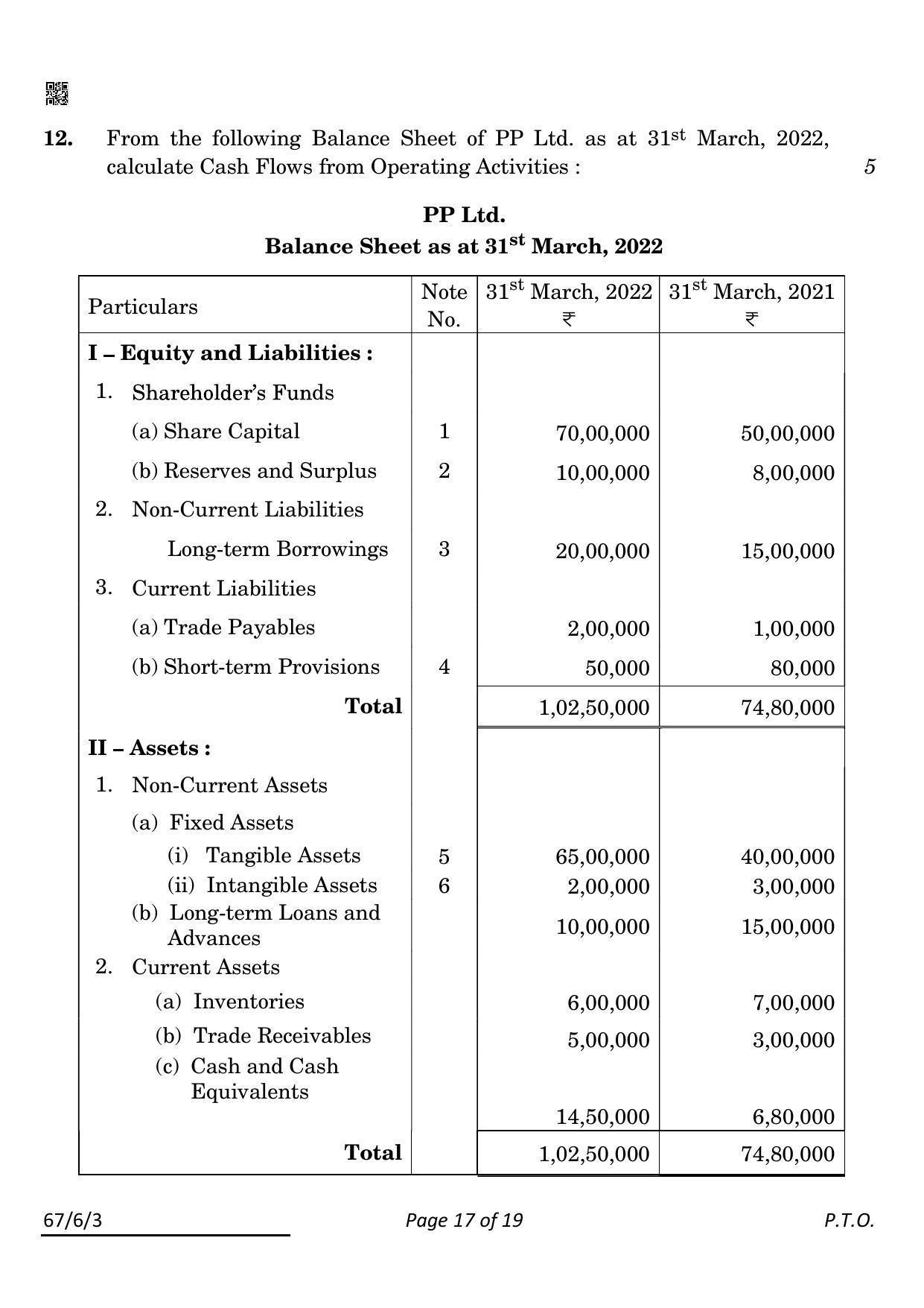 CBSE Class 12 67-6-3 ACCOUNTANCY 2022 Compartment Question Paper - Page 17