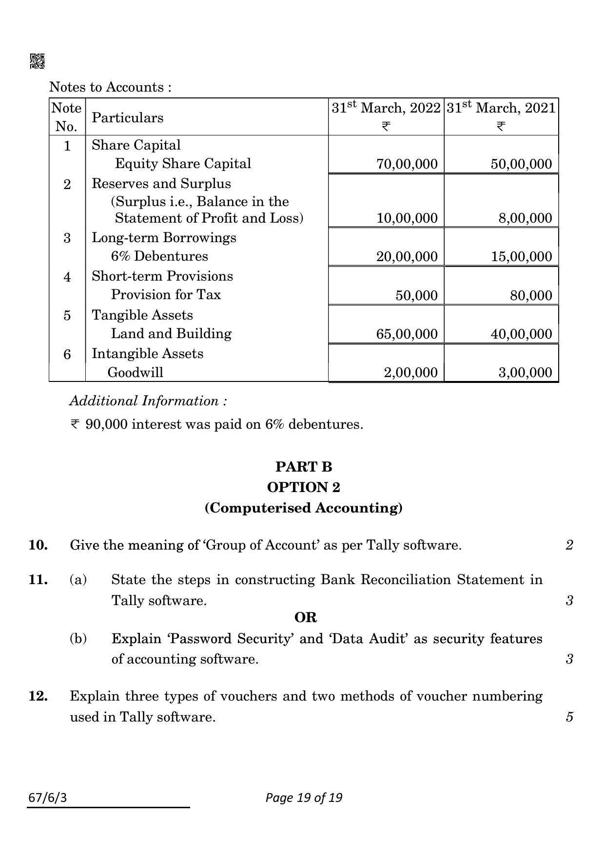 CBSE Class 12 67-6-3 ACCOUNTANCY 2022 Compartment Question Paper - Page 19