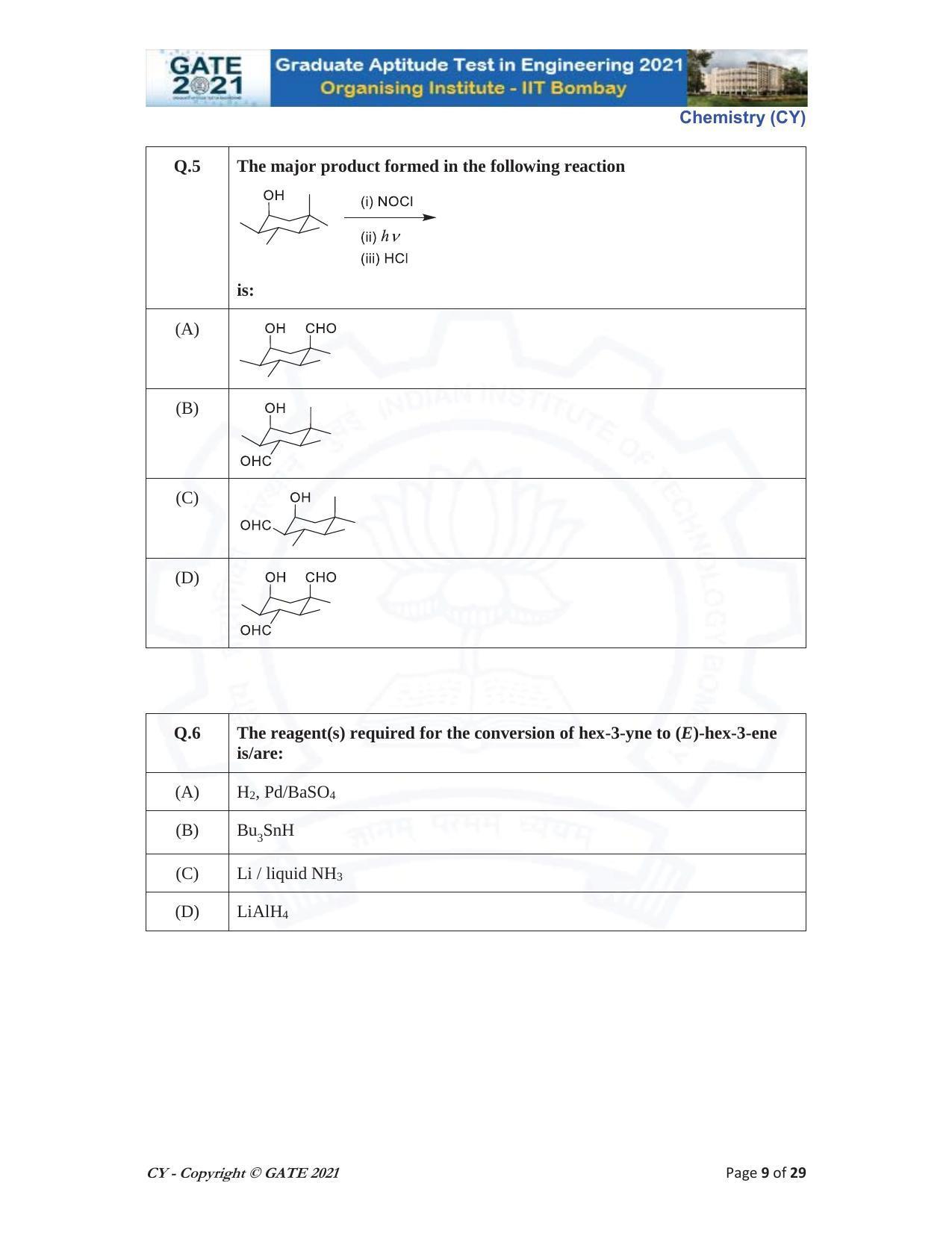GATE 2021 Chemistry (CY) Question Paper - Page 9