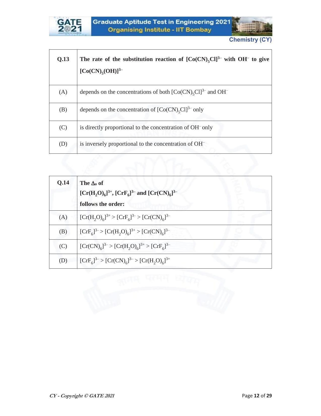 GATE 2021 Chemistry (CY) Question Paper - Page 12