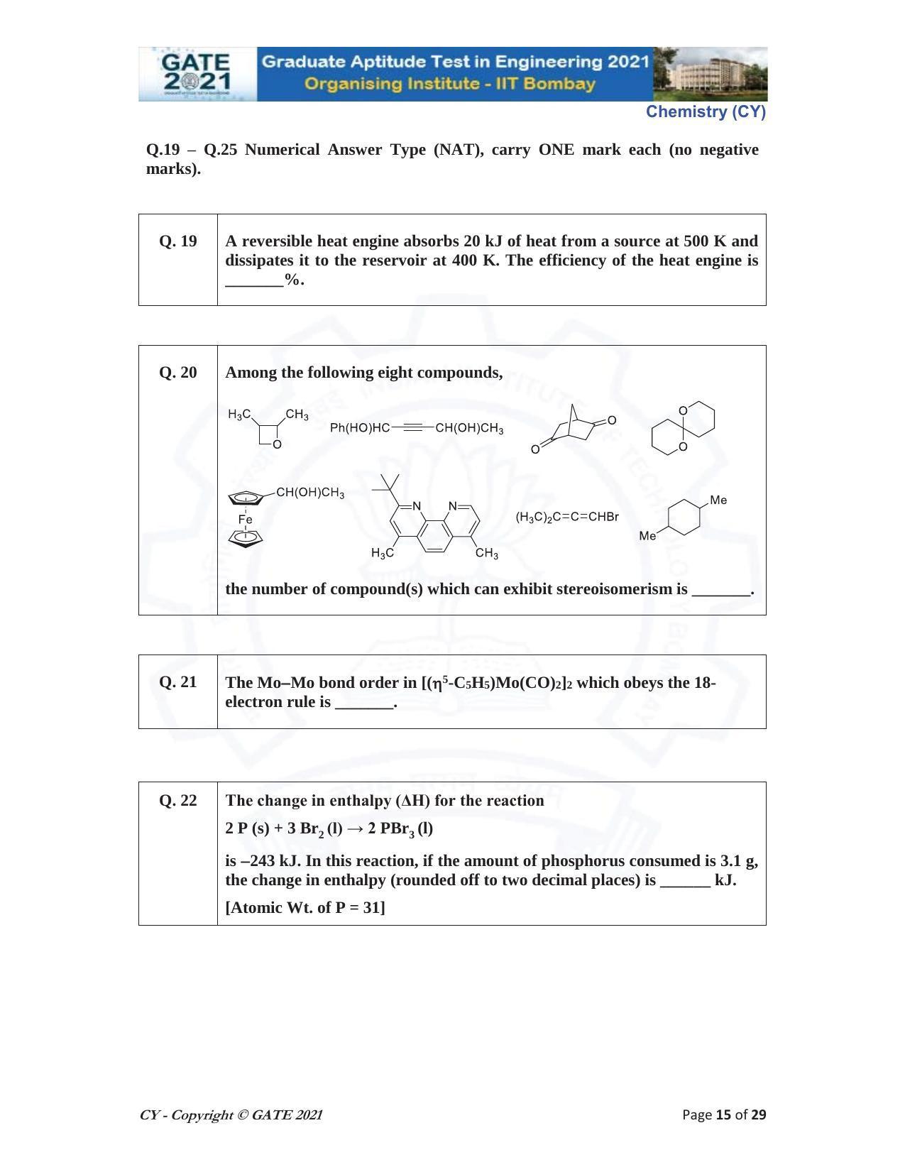 GATE 2021 Chemistry (CY) Question Paper - Page 15