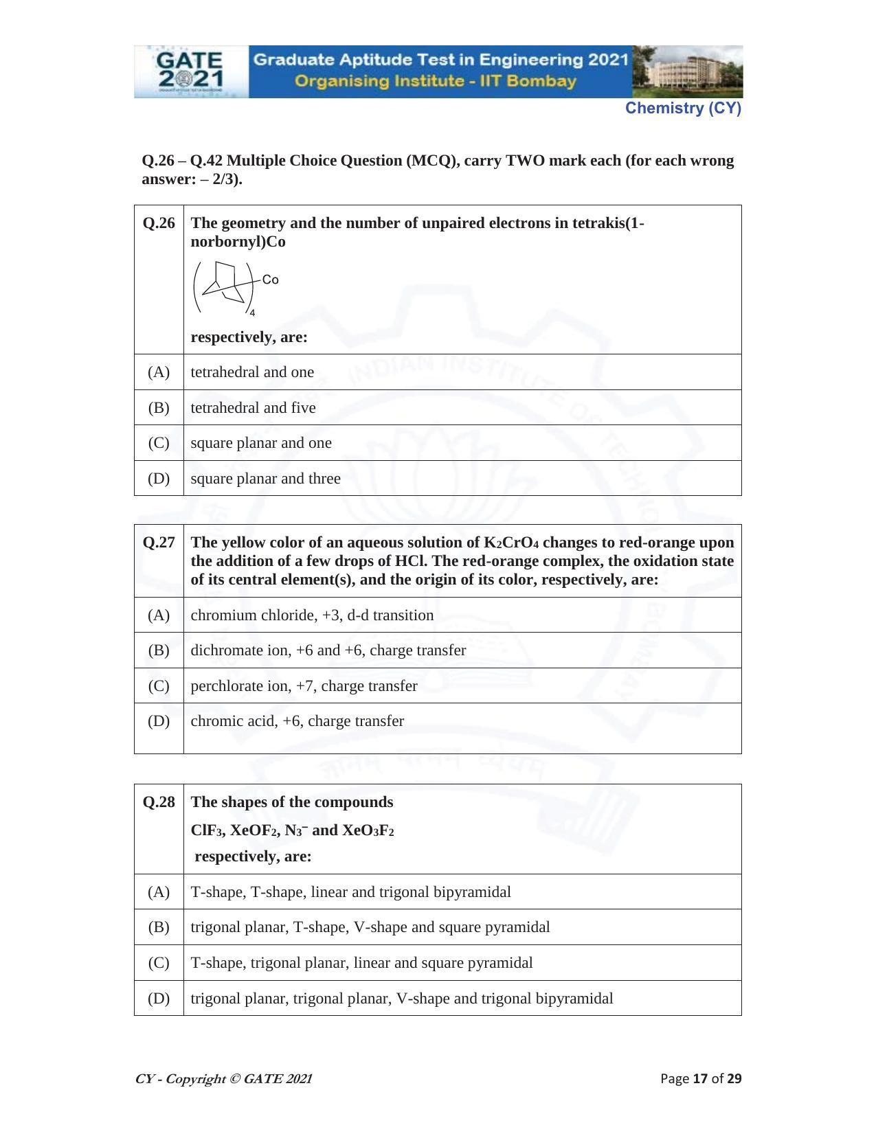 GATE 2021 Chemistry (CY) Question Paper - Page 17