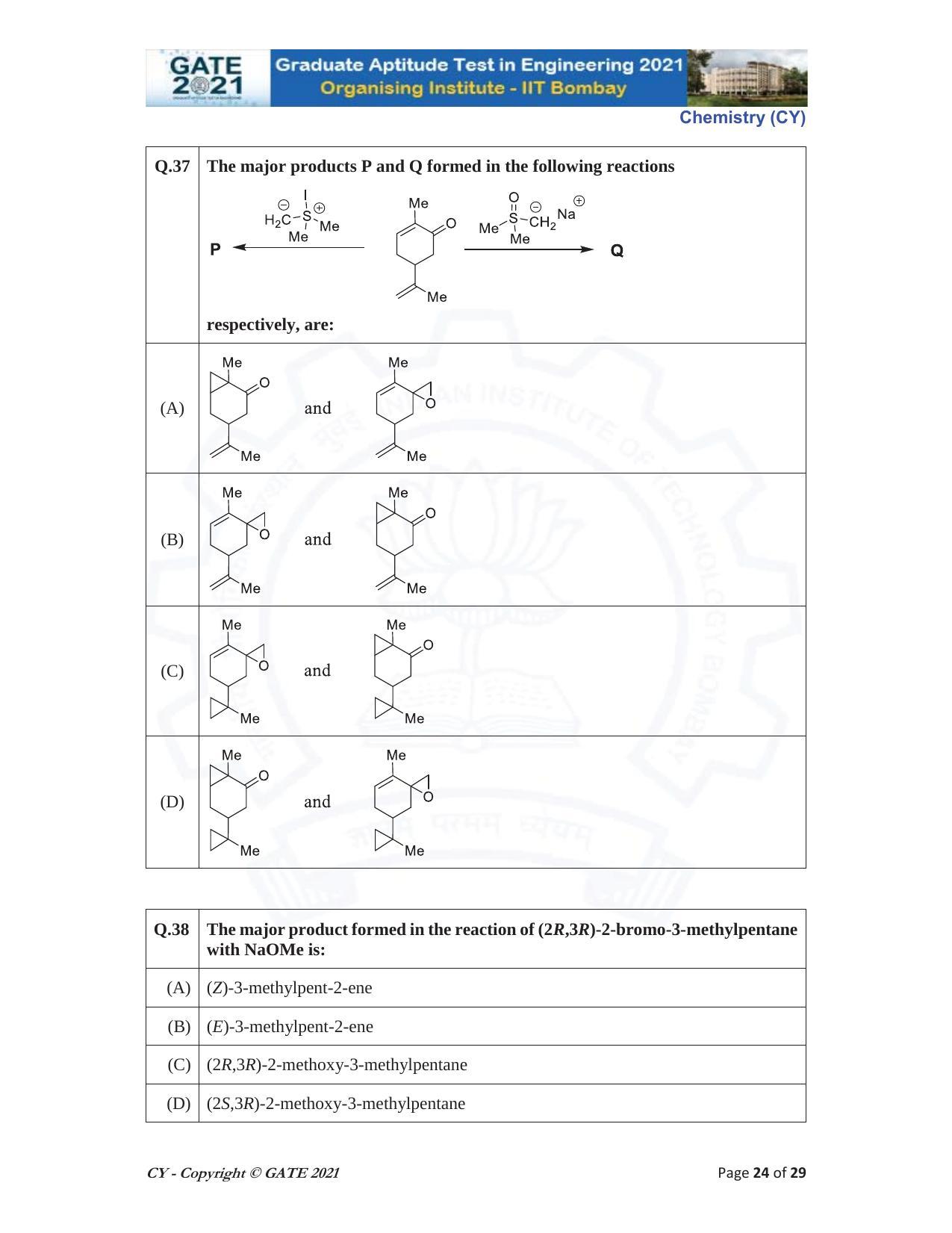 GATE 2021 Chemistry (CY) Question Paper - Page 24