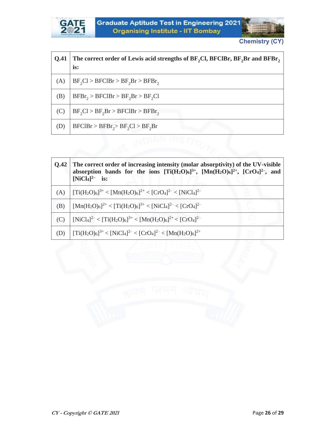 GATE 2021 Chemistry (CY) Question Paper - Page 26