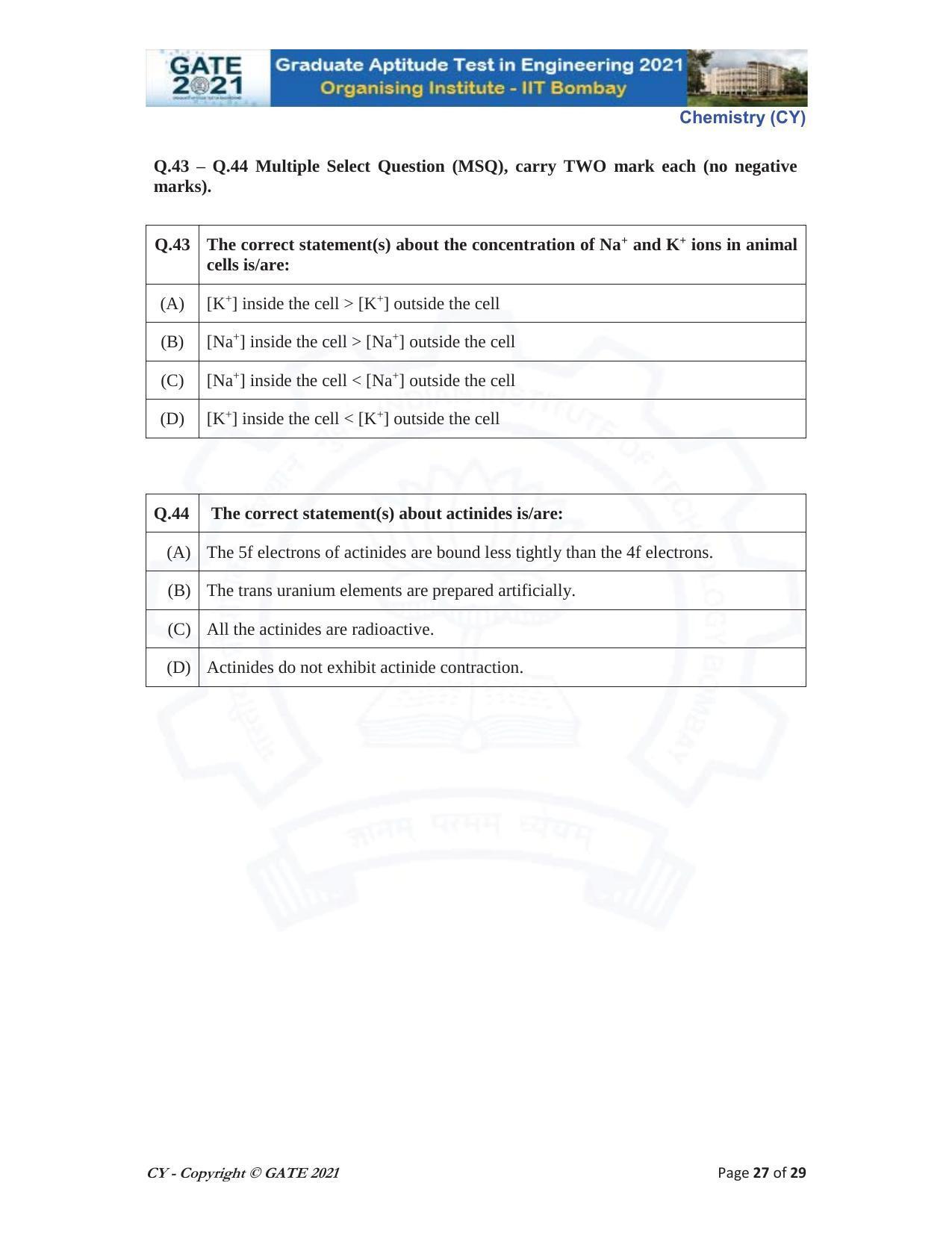 GATE 2021 Chemistry (CY) Question Paper - Page 27