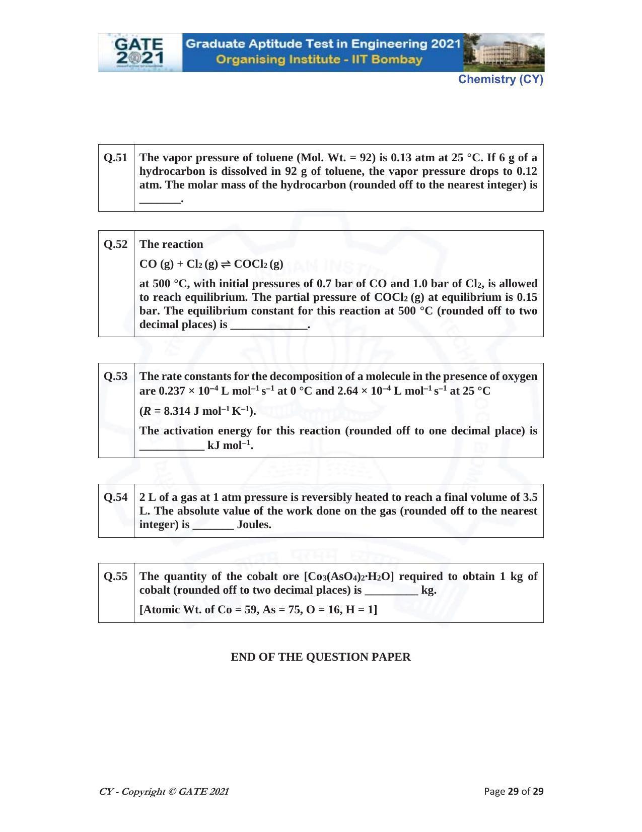 GATE 2021 Chemistry (CY) Question Paper - Page 29