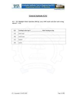 GATE 2021 Chemistry (CY) Question Paper
