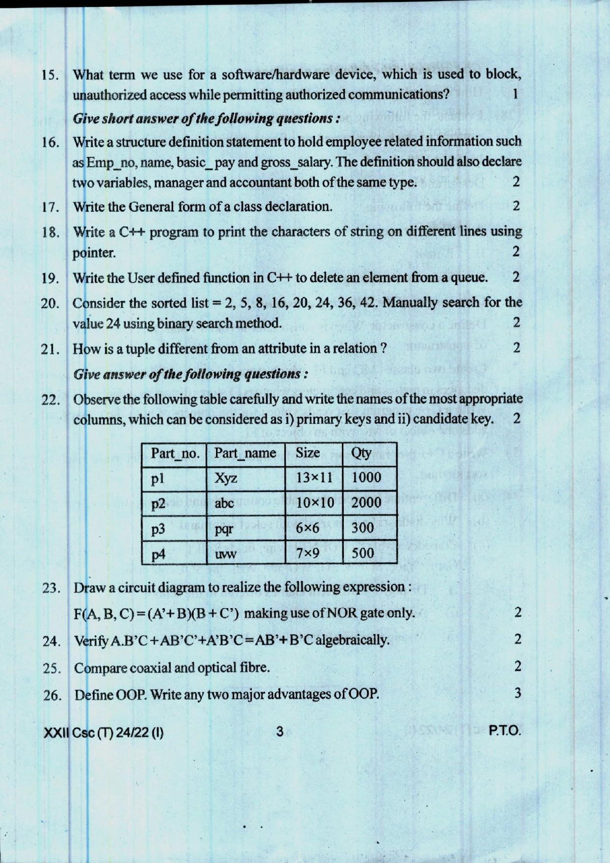 COHSEM 12th Question Papers Improvement 2022 Computer Science - Page 3
