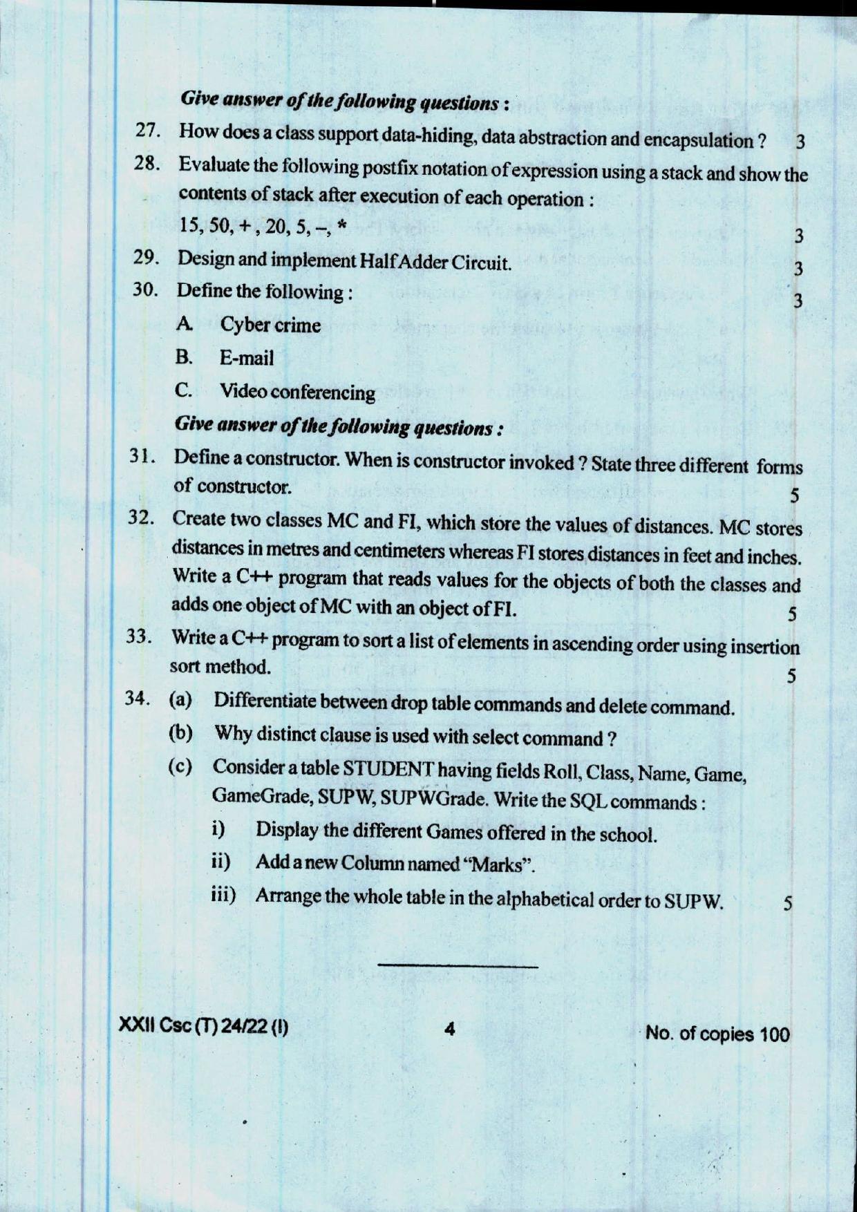 COHSEM 12th Question Papers Improvement 2022 Computer Science - Page 4
