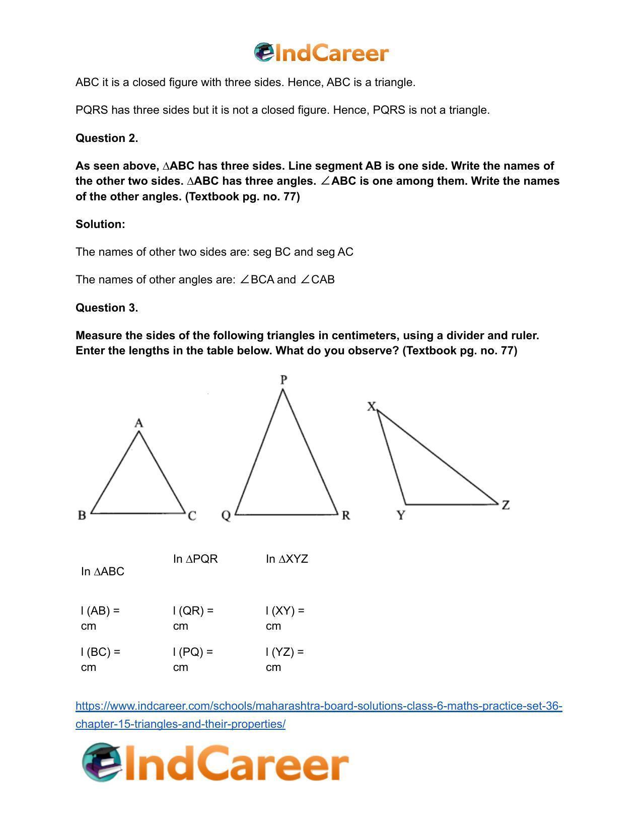 Maharashtra Board Solutions Class 6-Maths (Practice Set 36): Chapter 15- Triangles and their Properties - Page 7