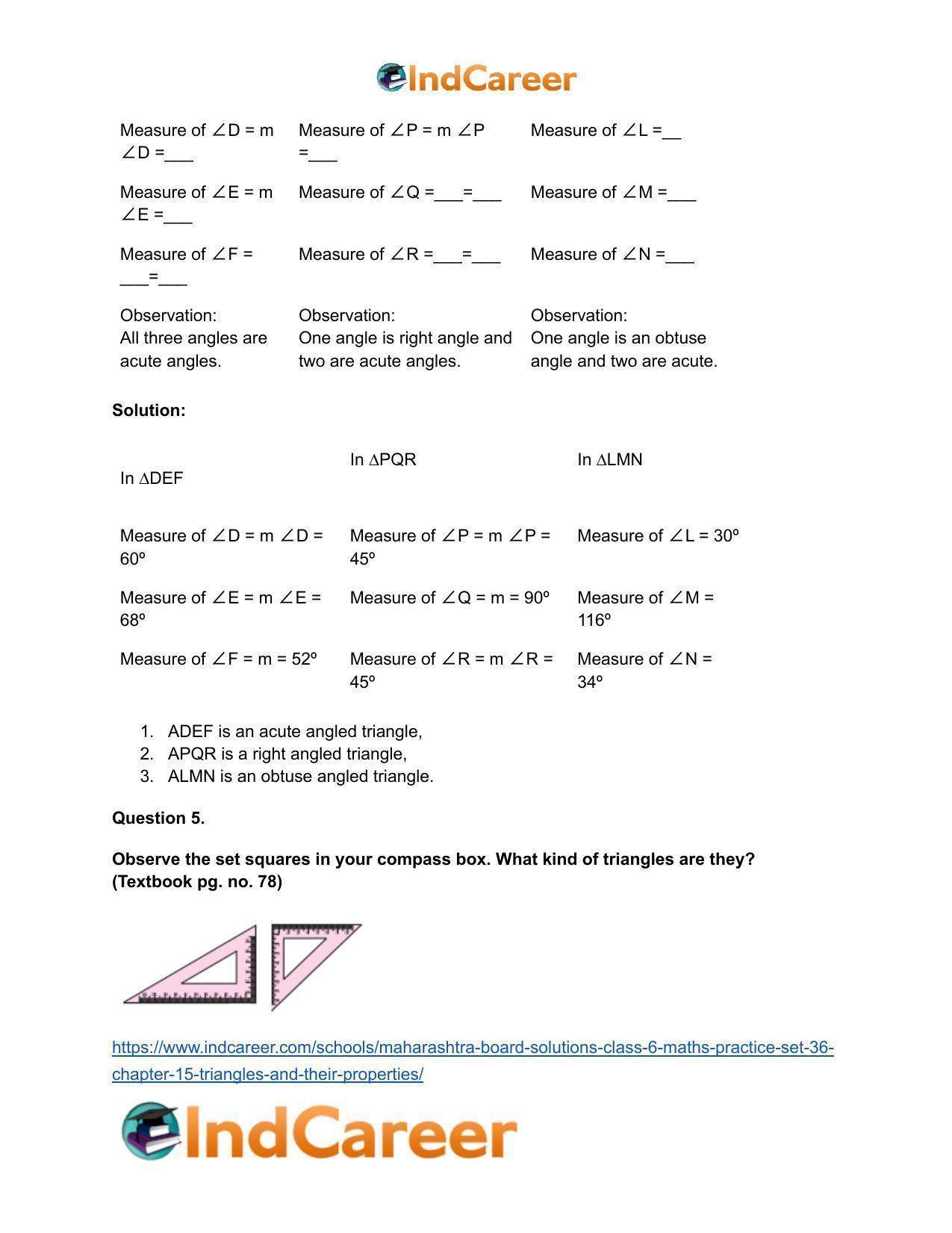 Maharashtra Board Solutions Class 6-Maths (Practice Set 36): Chapter 15- Triangles and their Properties - Page 9