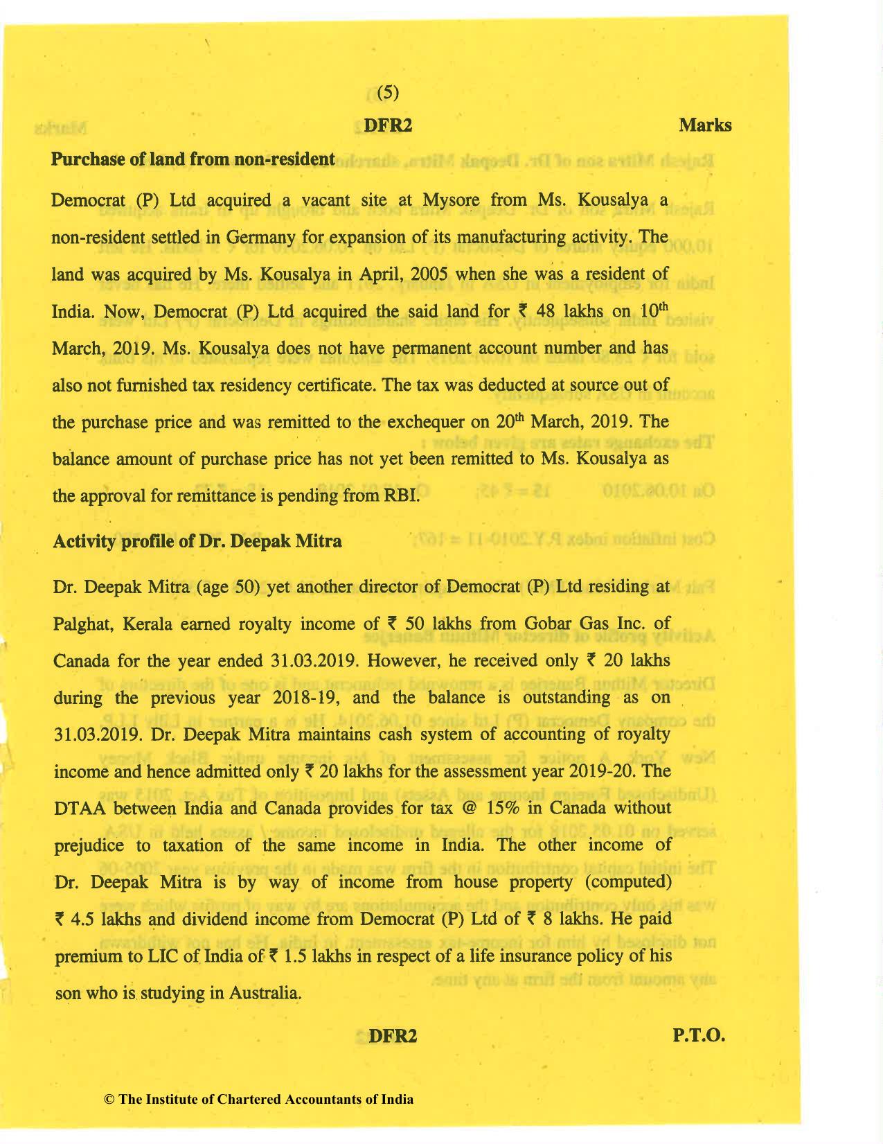 CA Final May 2019 Question Paper - Paper 6C – International Taxation - Page 5