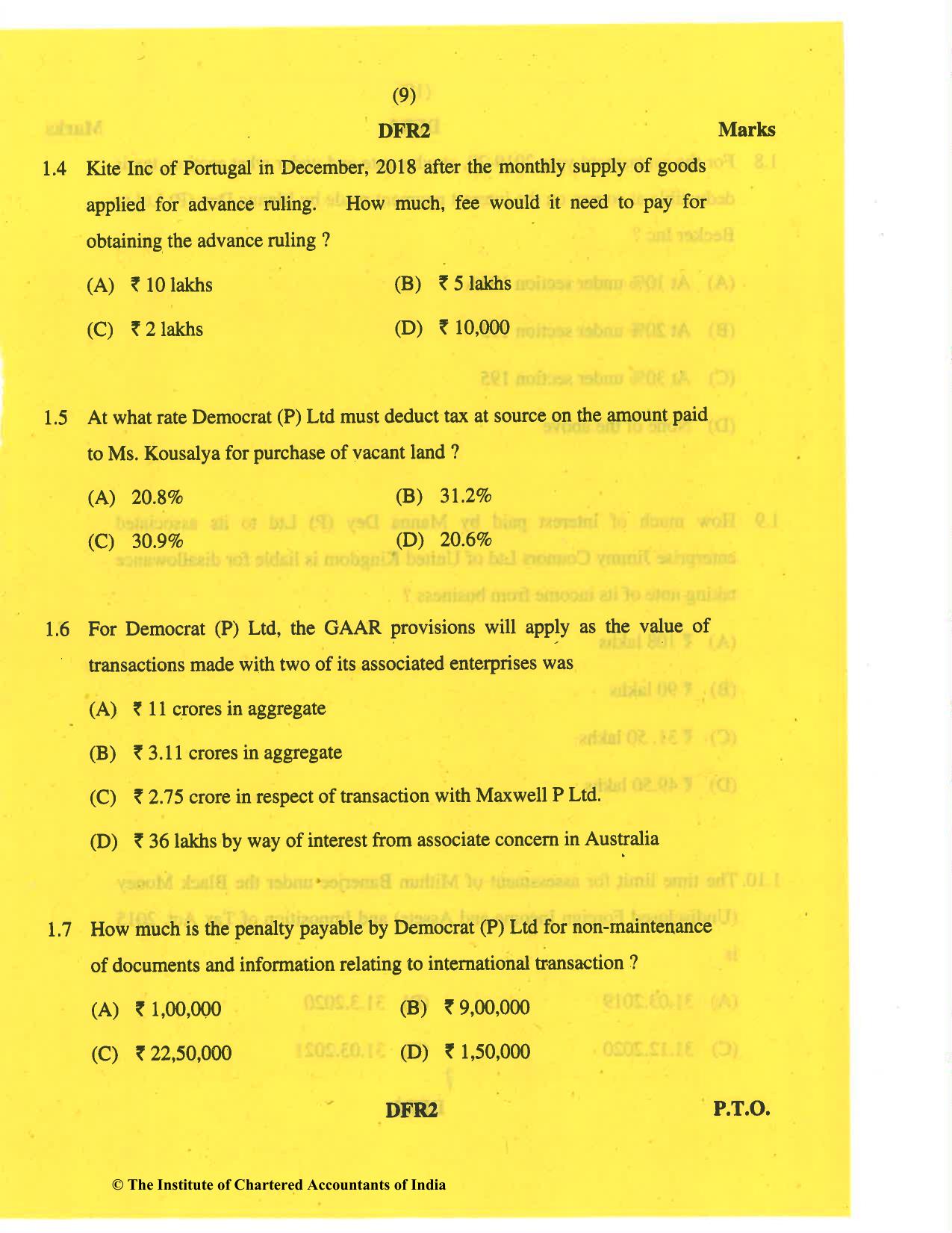 CA Final May 2019 Question Paper - Paper 6C – International Taxation - Page 9