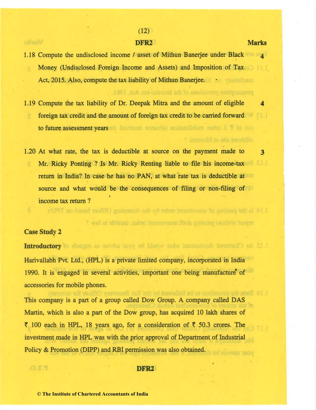 CA Final May 2019 Question Paper - Paper 6C – International Taxation - Page 12