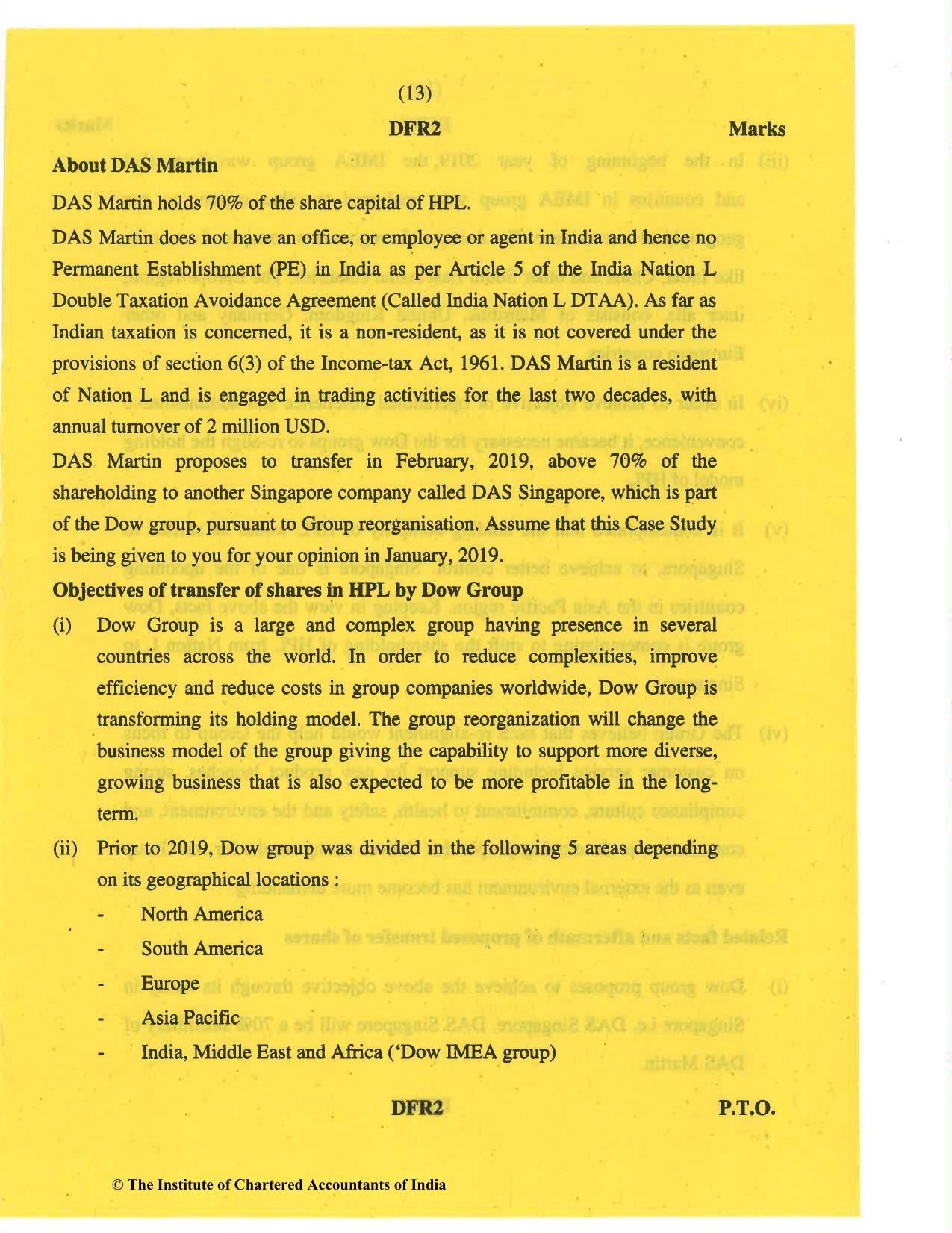 CA Final May 2019 Question Paper - Paper 6C – International Taxation - Page 13