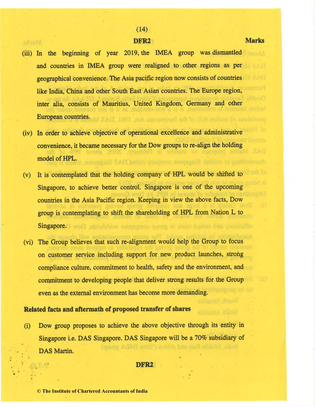 CA Final May 2019 Question Paper - Paper 6C – International Taxation - Page 14