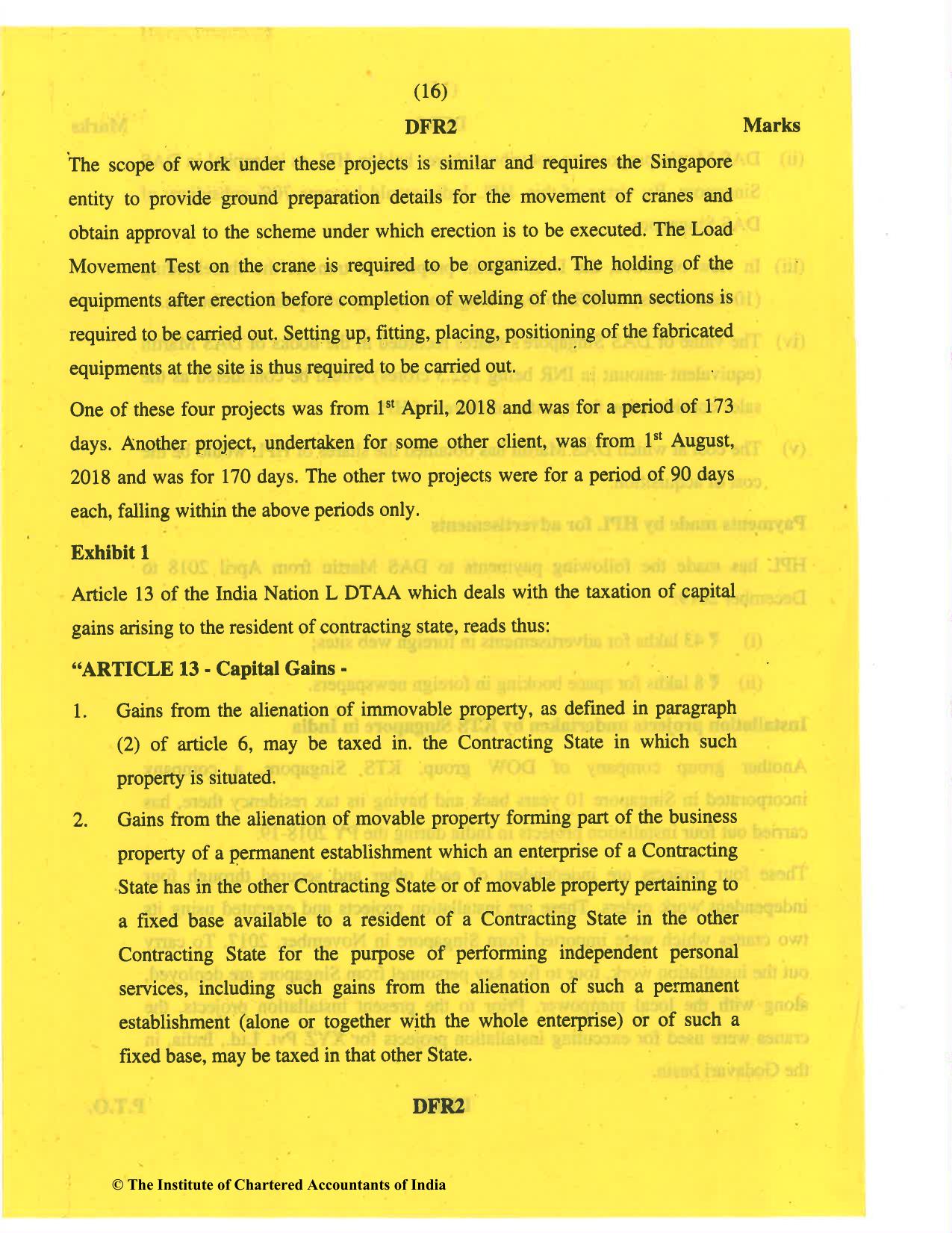 CA Final May 2019 Question Paper - Paper 6C – International Taxation - Page 16