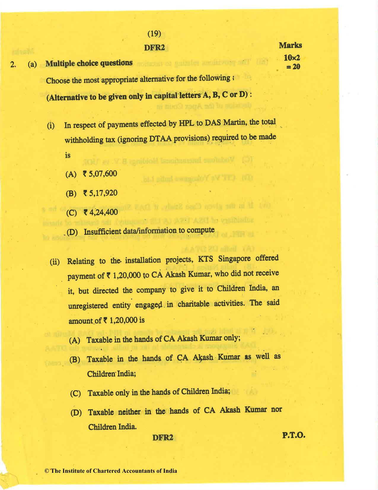 CA Final May 2019 Question Paper - Paper 6C – International Taxation - Page 19