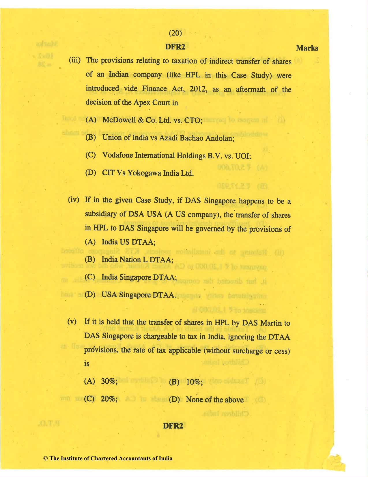 CA Final May 2019 Question Paper - Paper 6C – International Taxation - Page 20
