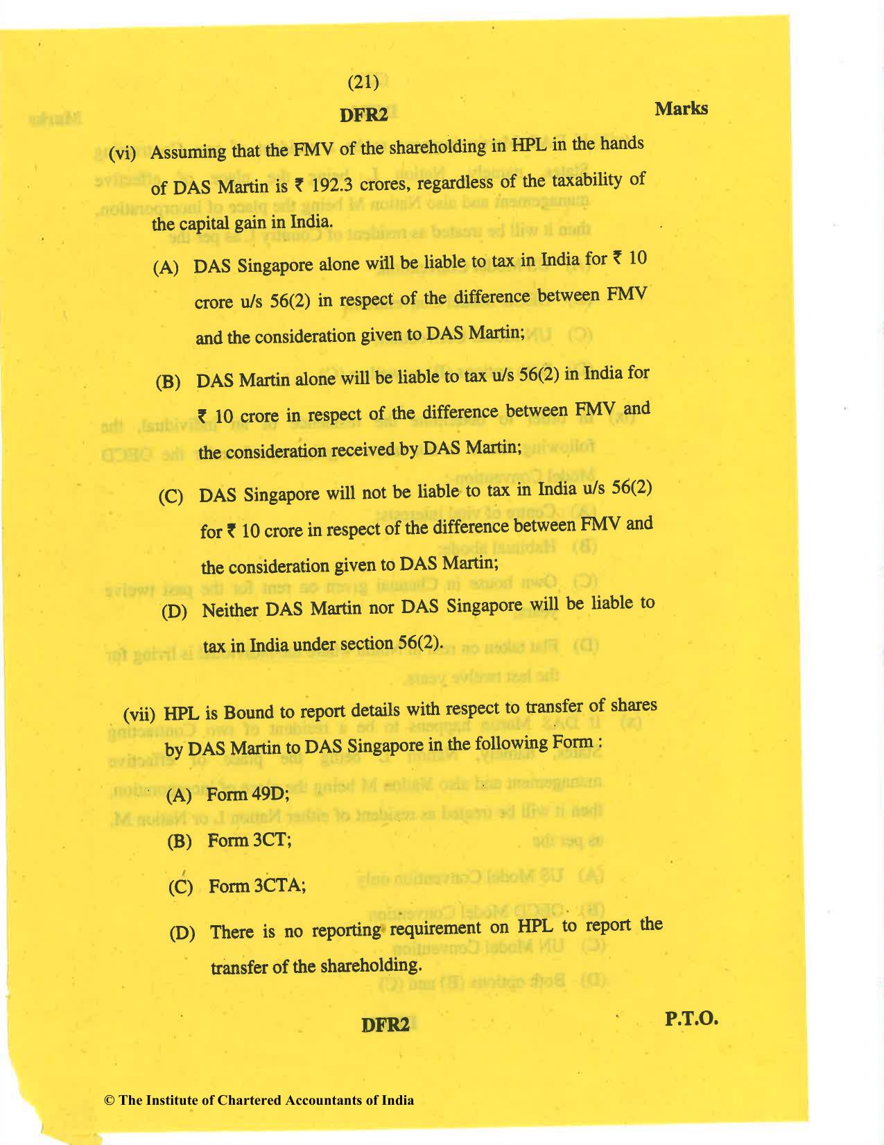 CA Final May 2019 Question Paper - Paper 6C – International Taxation - Page 21