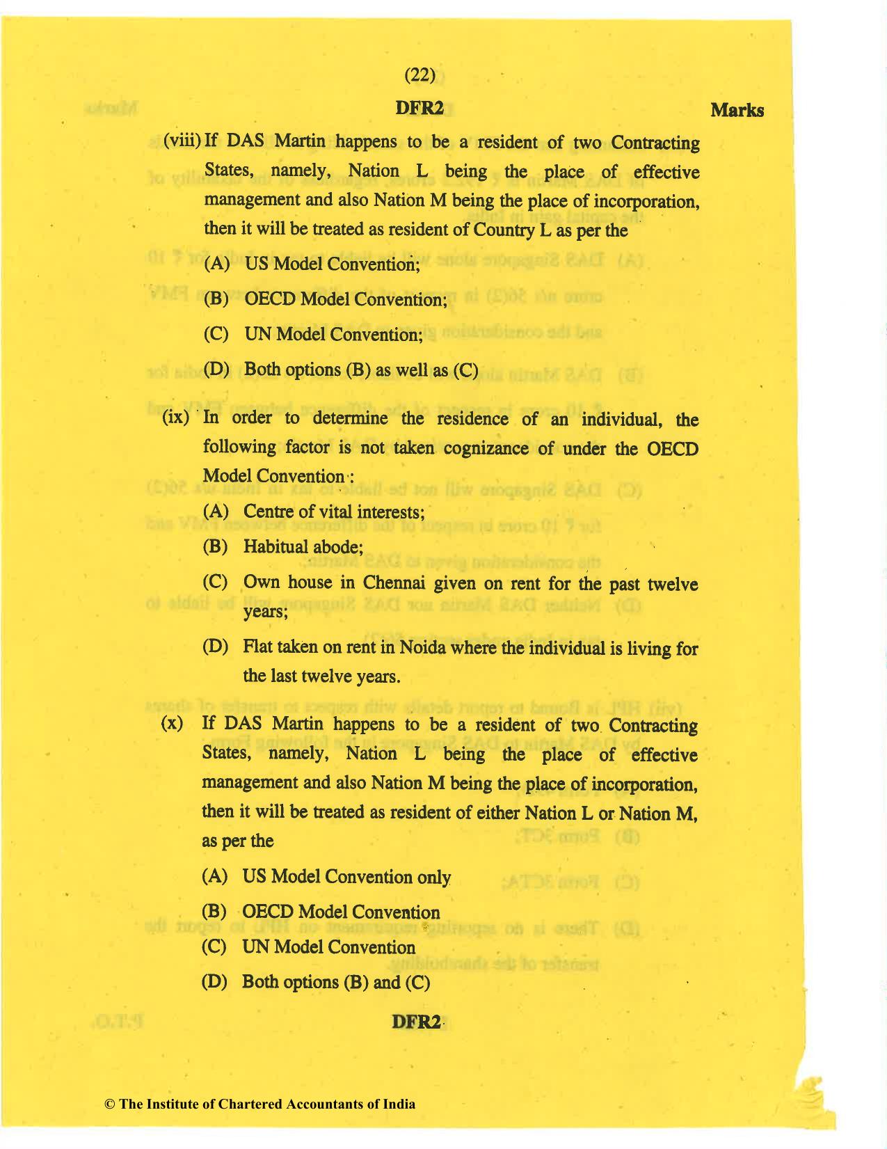CA Final May 2019 Question Paper - Paper 6C – International Taxation - Page 22
