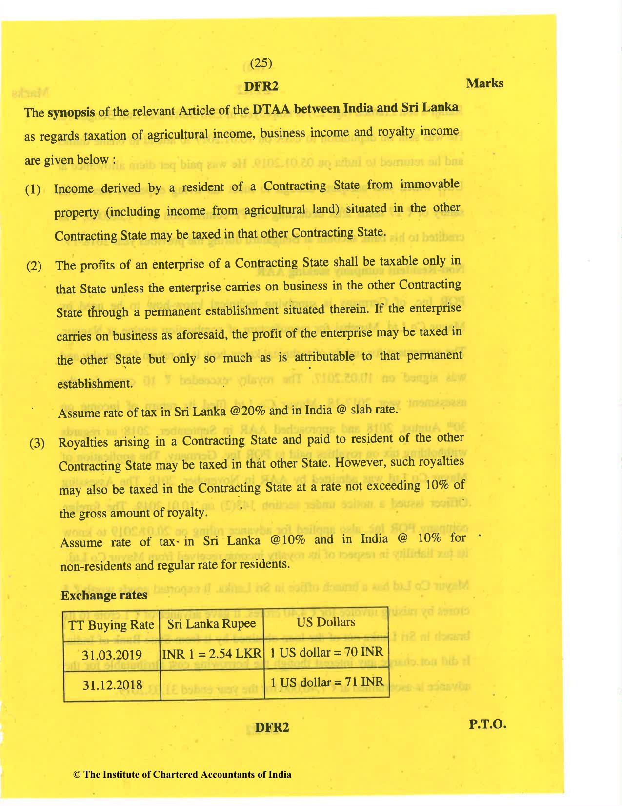CA Final May 2019 Question Paper - Paper 6C – International Taxation - Page 25
