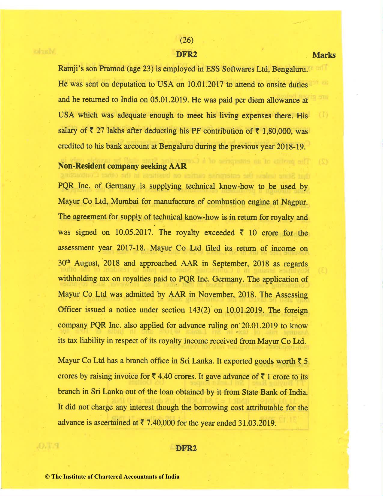 CA Final May 2019 Question Paper - Paper 6C – International Taxation - Page 26