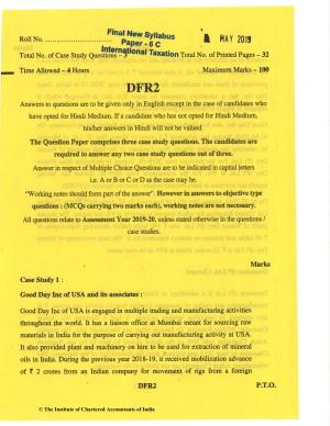 CA Final May 2019 Question Paper - Paper 6C – International Taxation