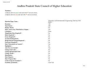 AP ECET 2022 - ELECTRONICS AND INSTRUMENTATION ENGINEERING Question Paper With Preliminary Keys 