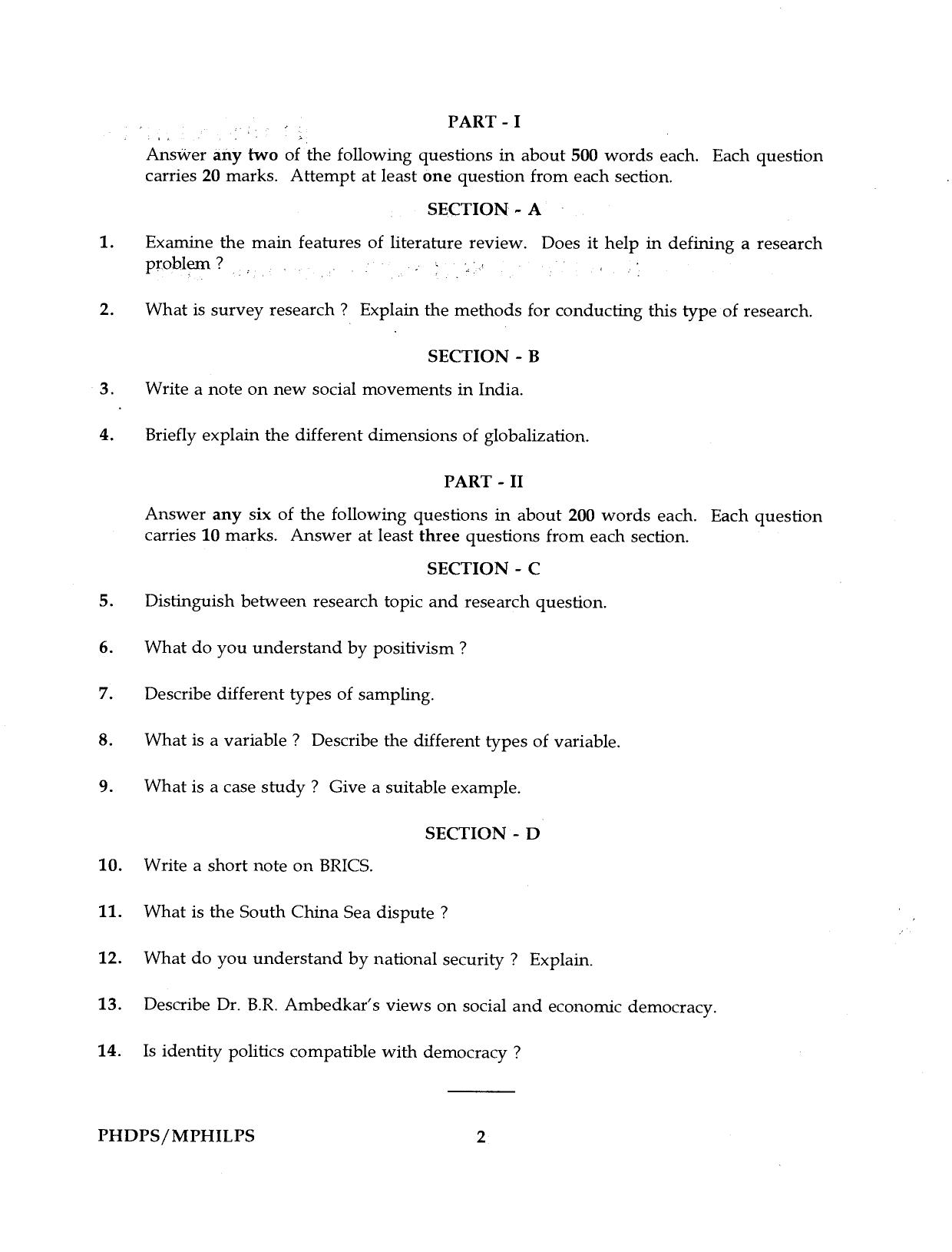 IGNOU PhD Entrance Test Ph.D./M.Phil. (Political Science) 2016 Question Paper - Page 2