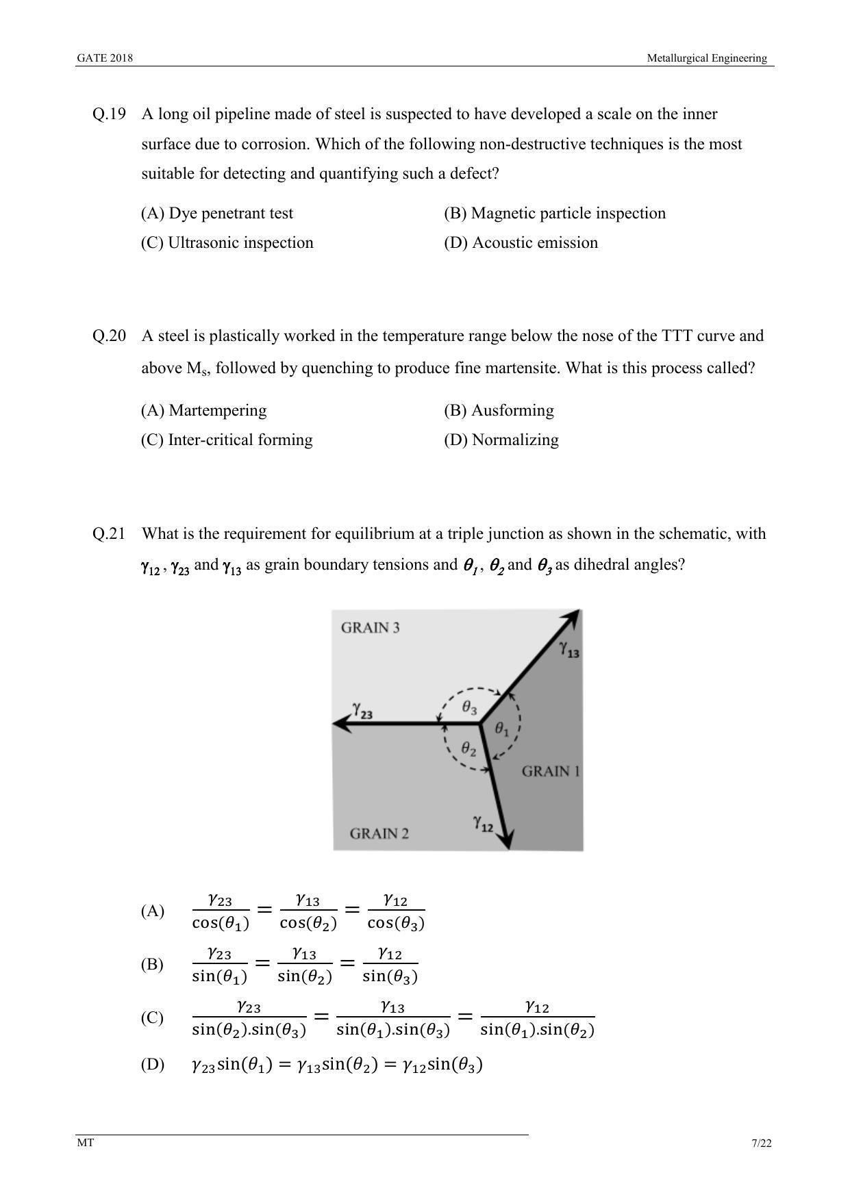 GATE 2018 Metallurgical Engineering (MT) Question Paper with Answer Key - Page 9