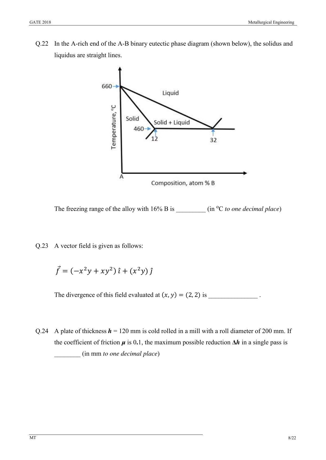 GATE 2018 Metallurgical Engineering (MT) Question Paper with Answer Key - Page 10