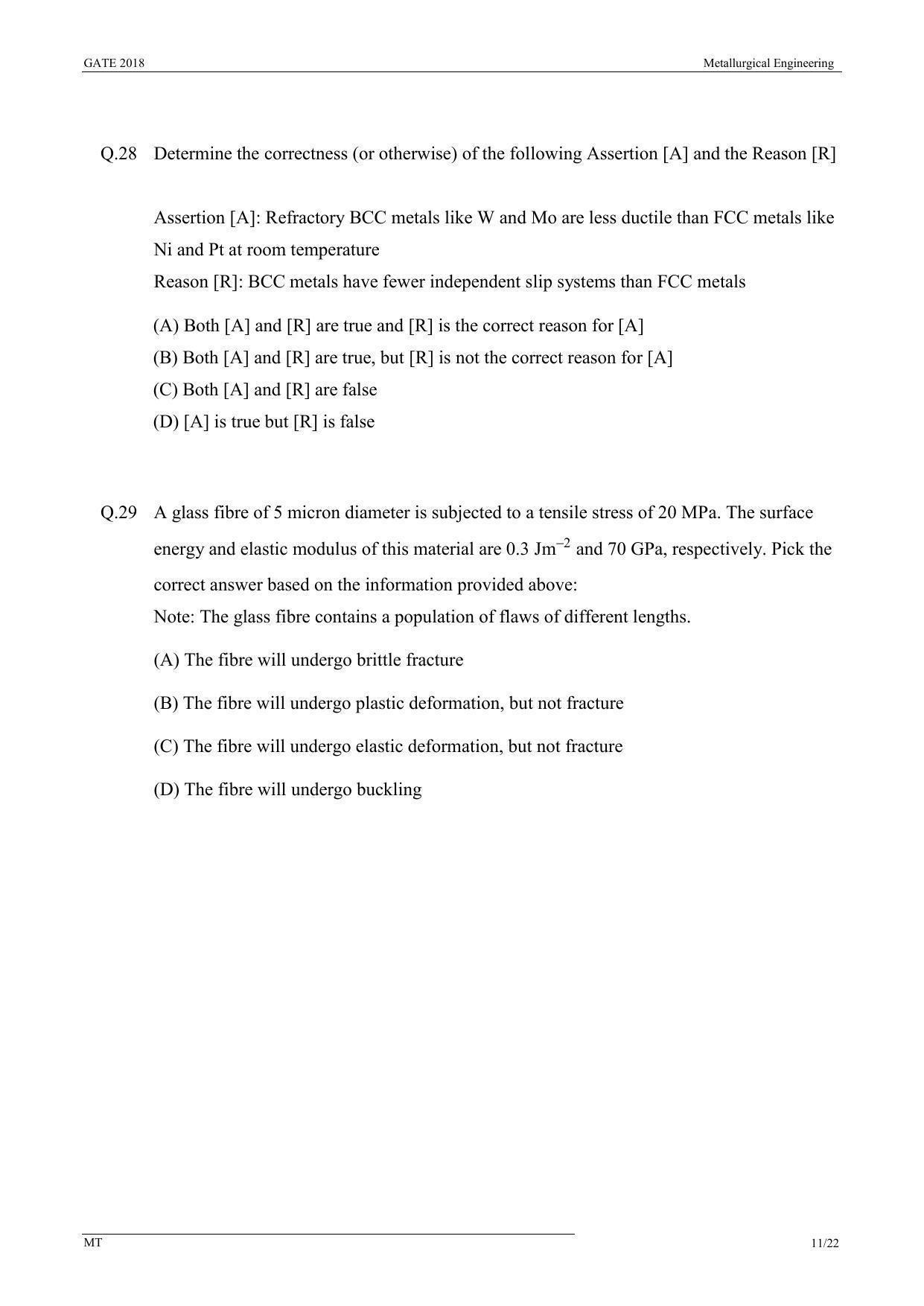 GATE 2018 Metallurgical Engineering (MT) Question Paper with Answer Key - Page 13