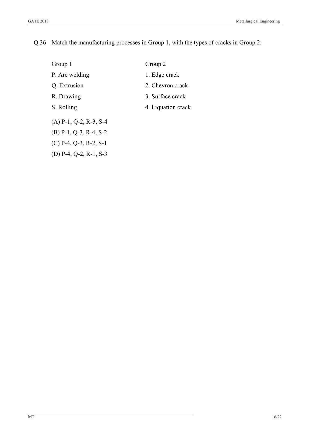GATE 2018 Metallurgical Engineering (MT) Question Paper with Answer Key - Page 18