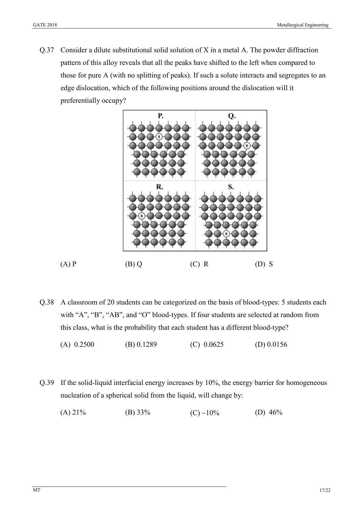 GATE 2018 Metallurgical Engineering (MT) Question Paper with Answer Key - Page 19