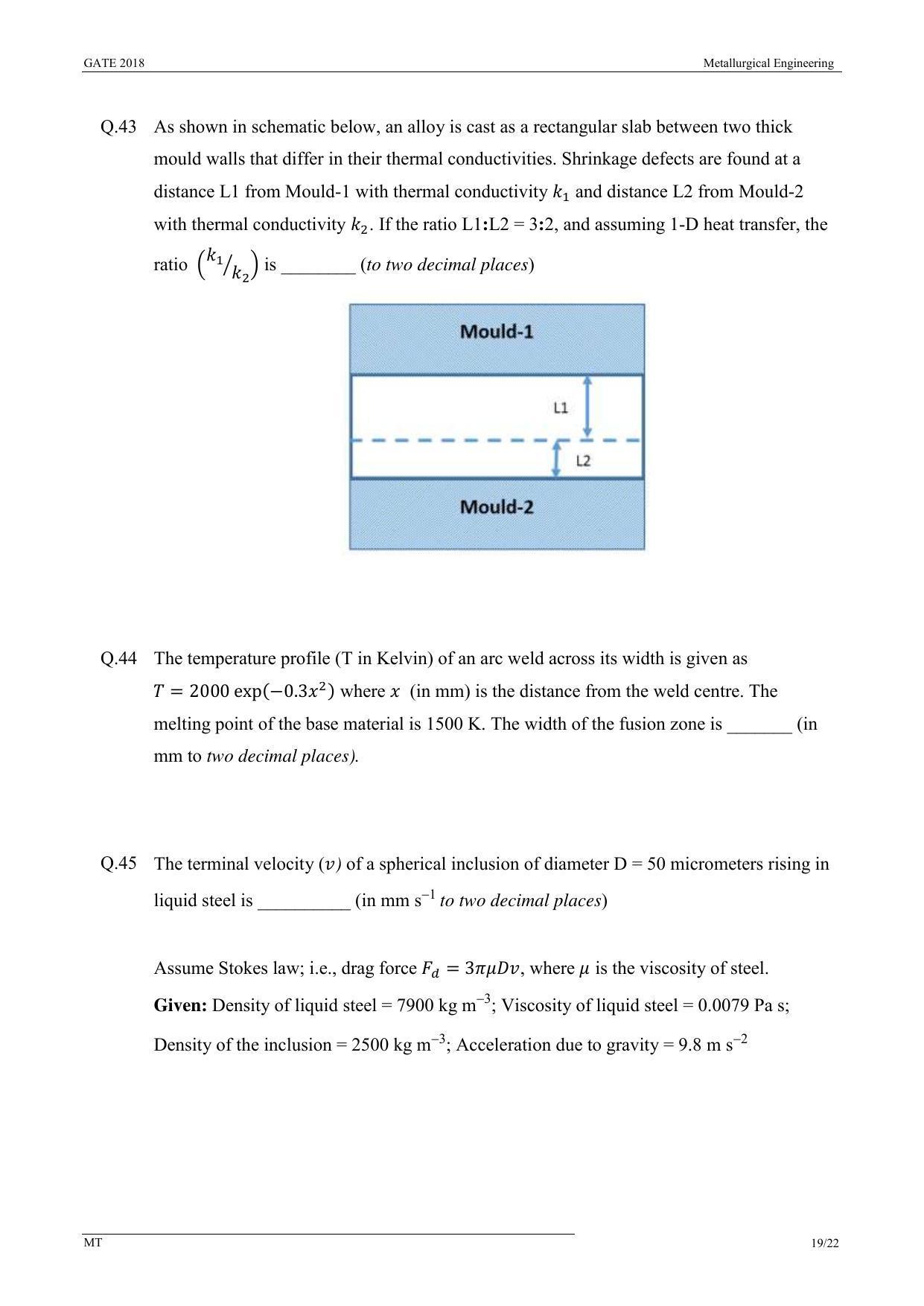 GATE 2018 Metallurgical Engineering (MT) Question Paper with Answer Key - Page 21