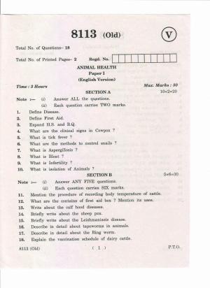 AP Inter 1st Year Animal Health-I (Old) March-2019-Vocational Question Paper