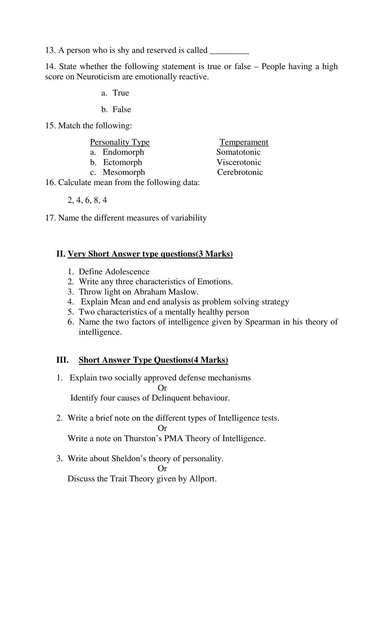 PSEB Class 12th Psychology (DA Students) Model Paper 2024 - Page 3