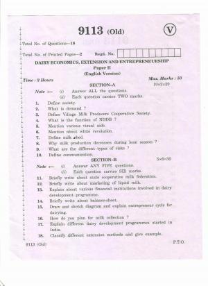 AP Inter 2nd Year Vocational Question Paper March - 2020 - Dairy Economics Extension Entrepreneurship - II (old)