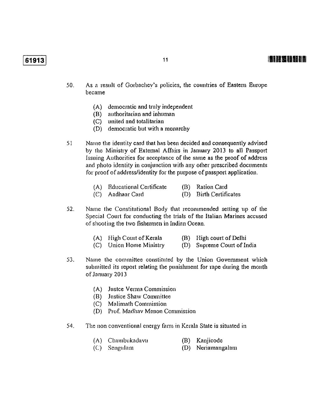 CUSAT CAT 2013 3 YEAR LL.B Question Paper - Page 12