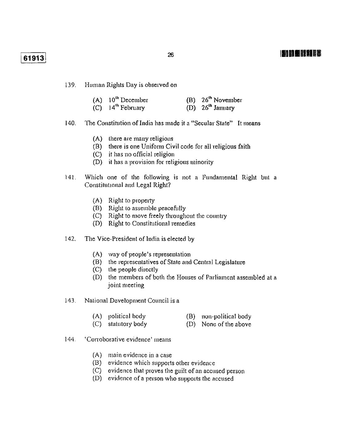 CUSAT CAT 2013 3 YEAR LL.B Question Paper - Page 27