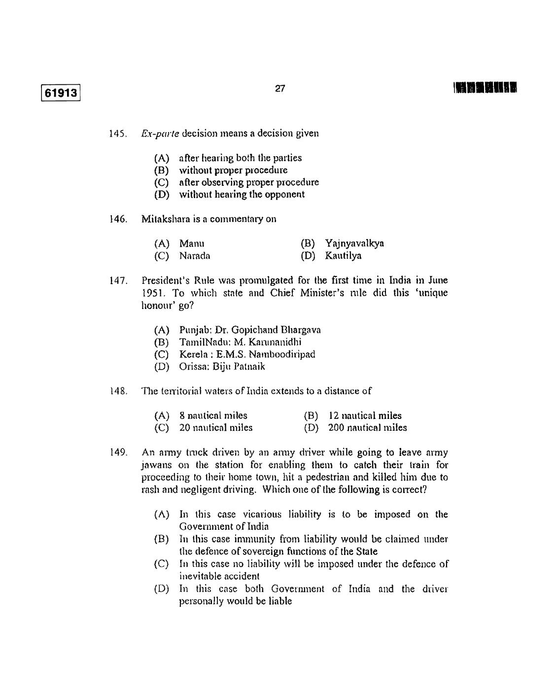 CUSAT CAT 2013 3 YEAR LL.B Question Paper - Page 28