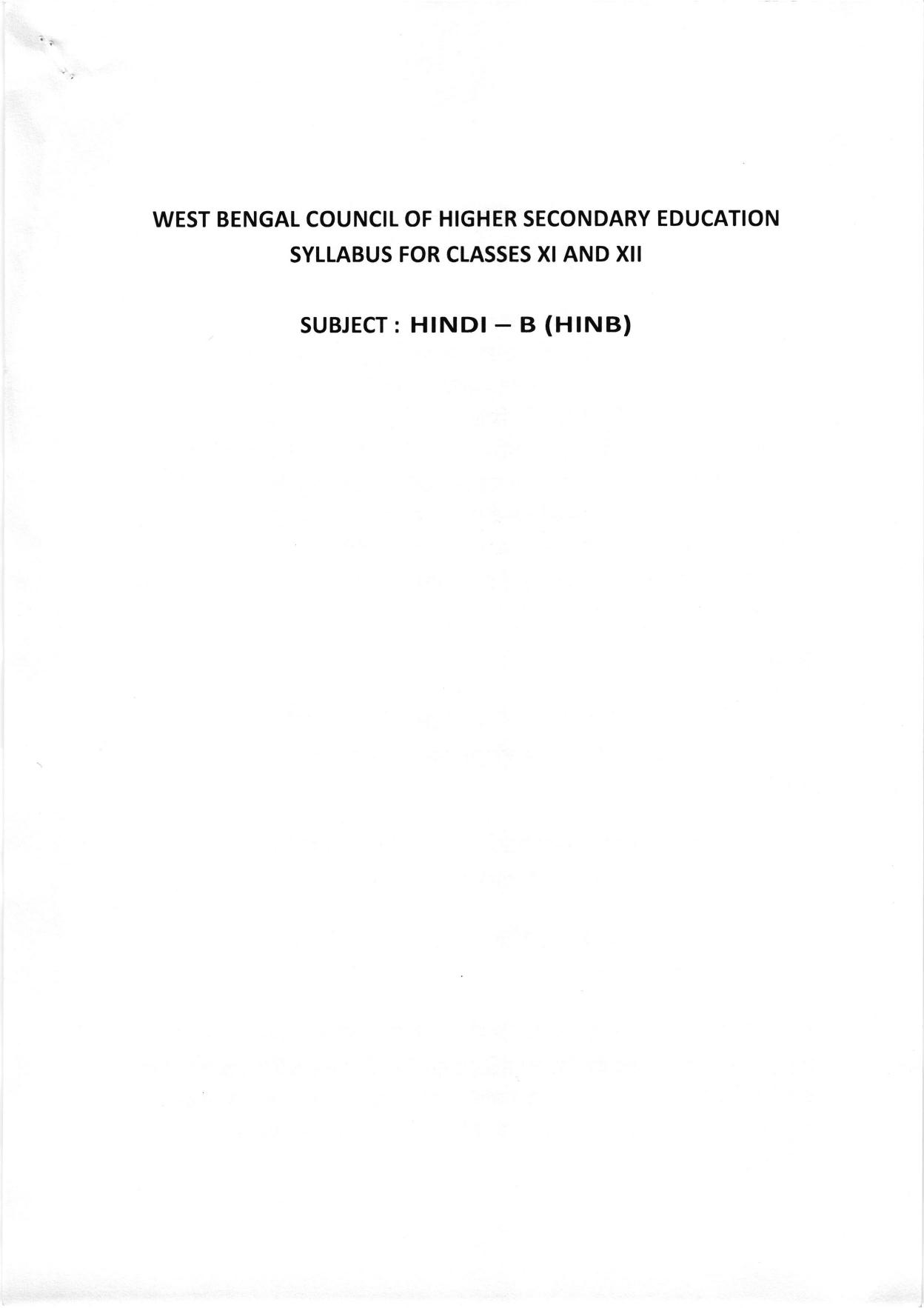 WBCHSE Class 11 & 12 Syllabus for Hindi-B (HINB) (Language) - Page 1