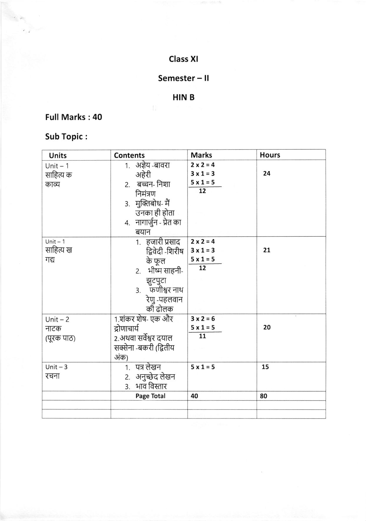 WBCHSE Class 11 & 12 Syllabus for Hindi-B (HINB) (Language) - Page 5