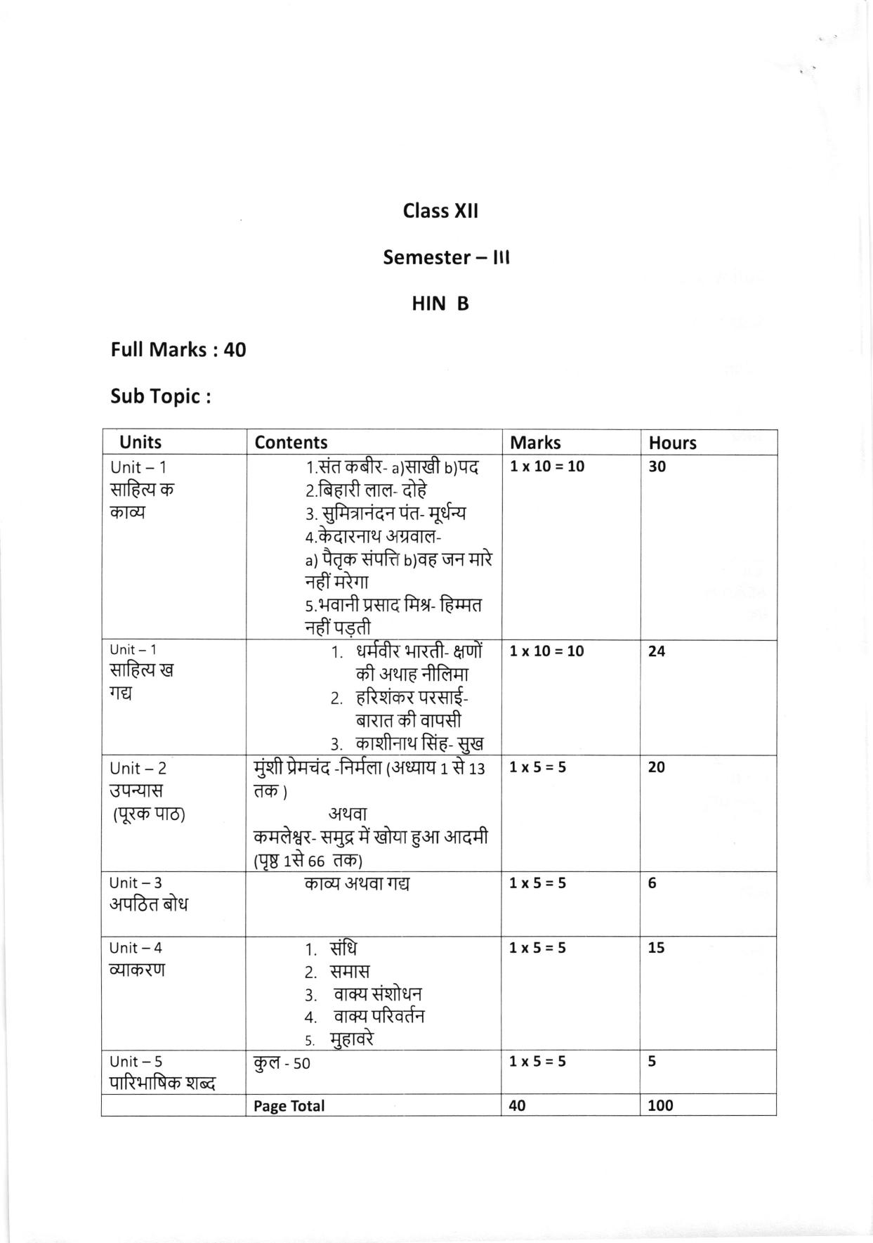 WBCHSE Class 11 & 12 Syllabus for Hindi-B (HINB) (Language) - Page 6
