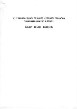 WBCHSE Class 11 & 12 Syllabus for Hindi-B (HINB) (Language)